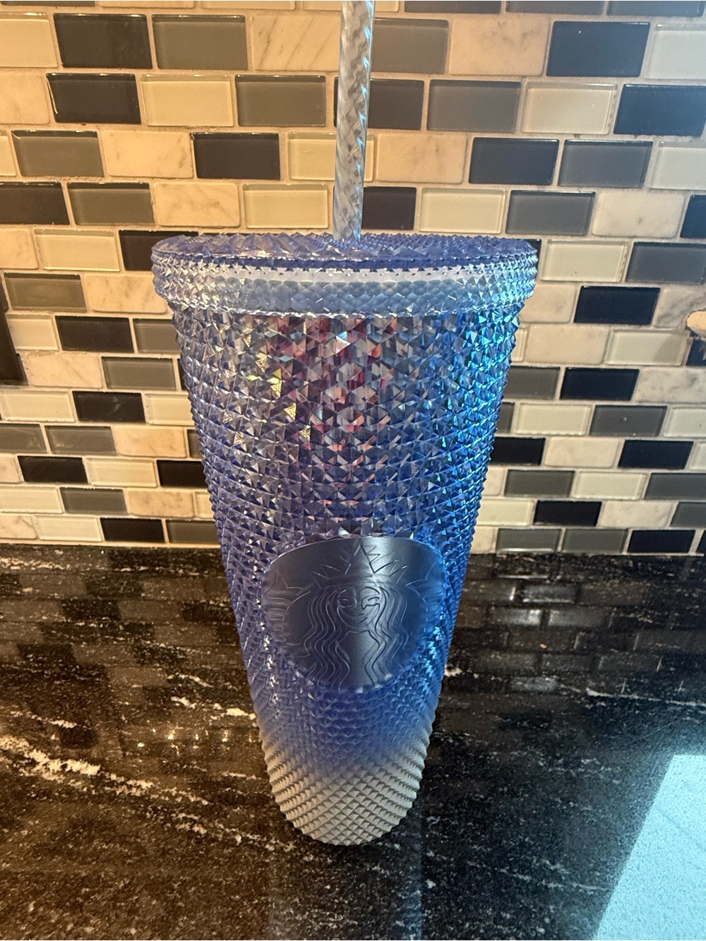 Starbucks Iridescent Blue-silver Studded Tumbler with Clear Straw